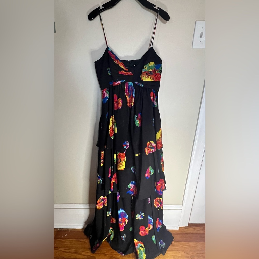 Jill Stuart Black Floral Print Gown